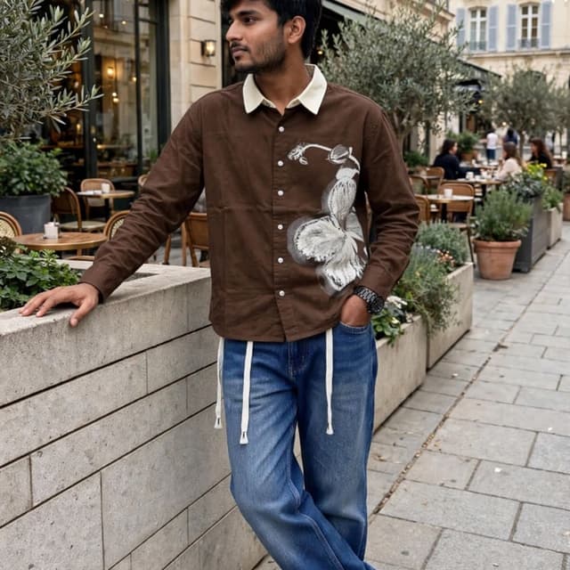 Brown and White Shirt