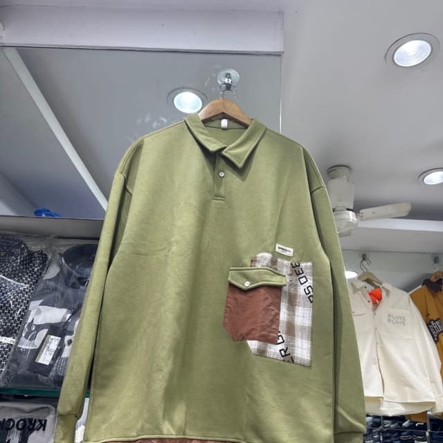 Olive green, brown, beige, white Polo Sweatshirt