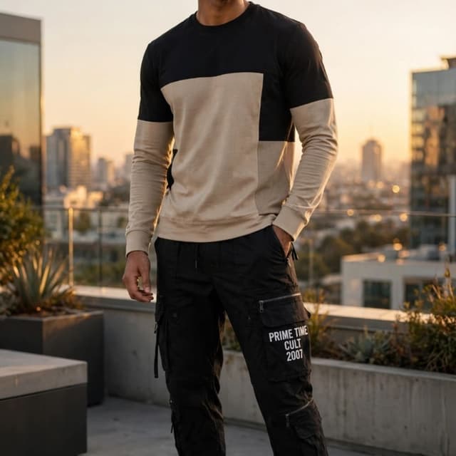 Black and Beige Sweatshirt and Cargo Pants