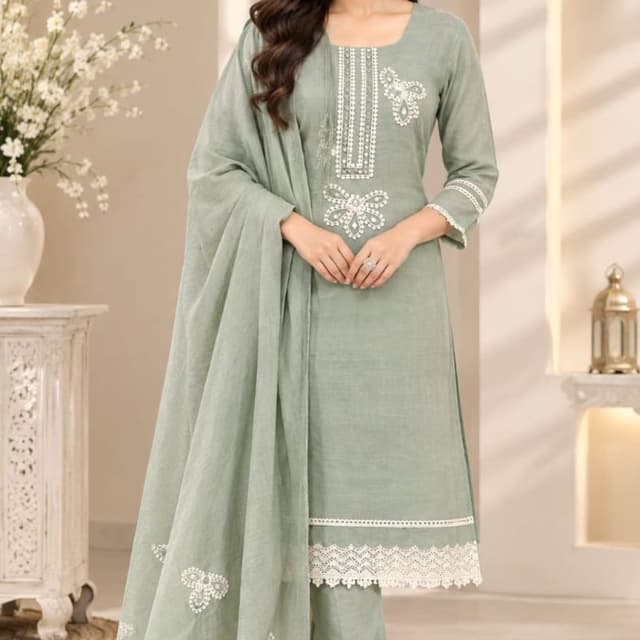 Sage Green and Off-White Salwar Kameez