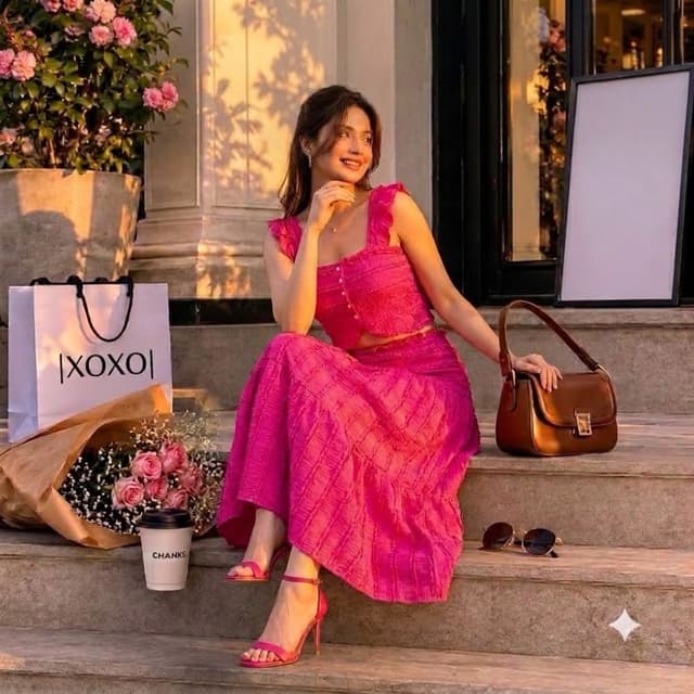 Hot pink, Magenta Co-ord set (Top and Skirt)