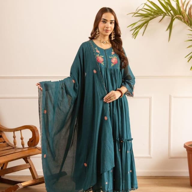 Teal, Deep Green, Pink, Peach Kurta Set with Dupatta