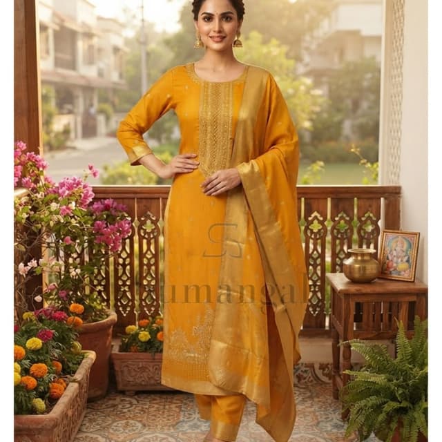 Mustard Yellow and Gold Salwar Kameez Suit