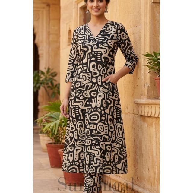 Black and Beige Kurti