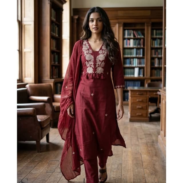 Deep maroon or burgundy Kurta Set