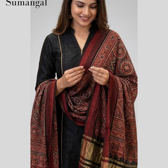 Black, Deep Maroon, Copper/Gold Kurta Set with Dupatta