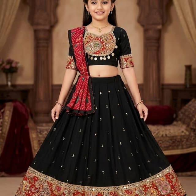 Black, Red, Gold Lehenga Choli