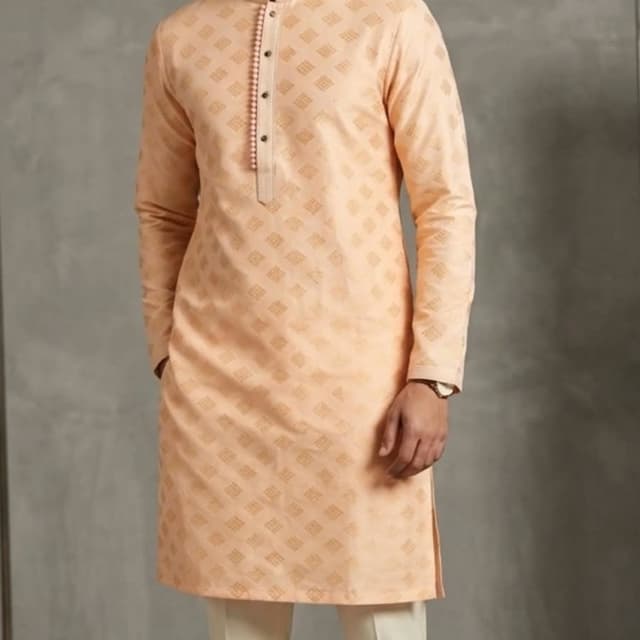 Peach, Light Orange, Cream Kurta