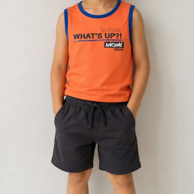 Orange, Blue, Dark Grey Boys two-piece set