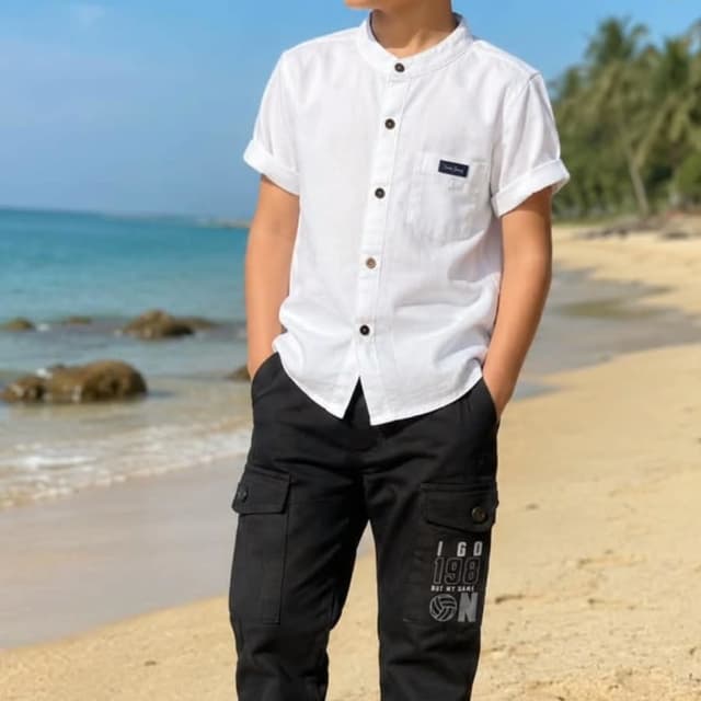 White shirt with black trousers Shirt and cargo pants set