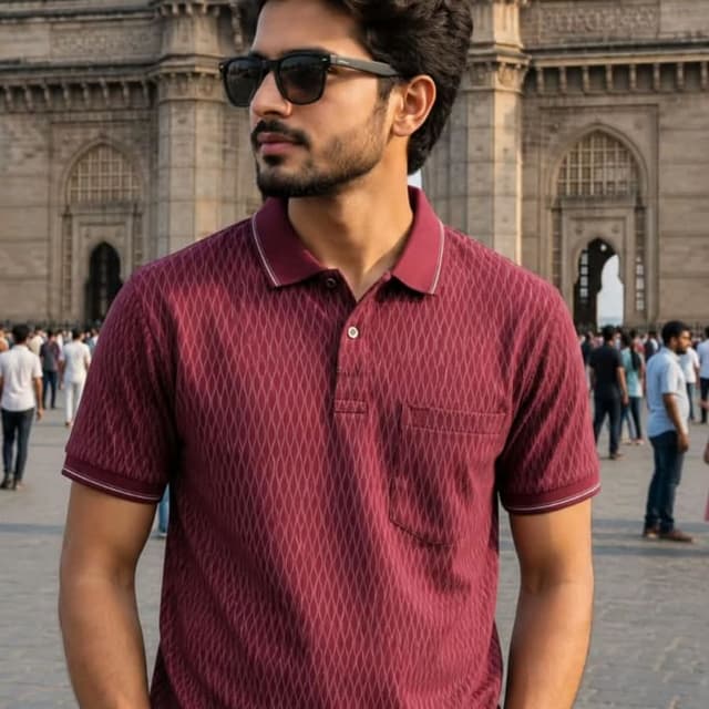 Maroon with white micro-detailing Polo Shirt
