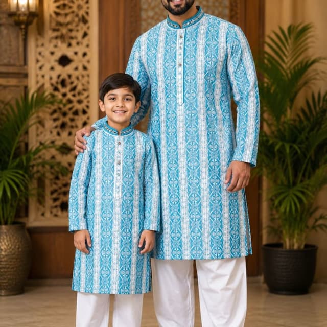Sky blue and white Kurta Pyjama set
