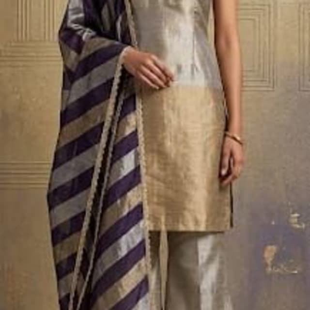 Silver, Beige, Deep Purple Salwar Kameez Set