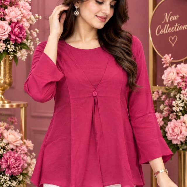 Magenta pink, white Kurti