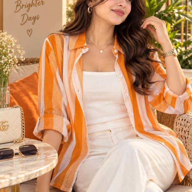 Burnt Orange and White Button-down Shirt
