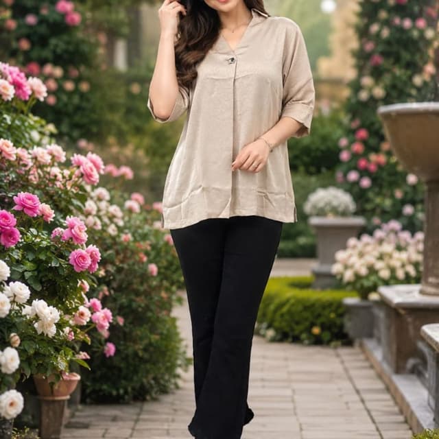 Beige and black Top and trousers set