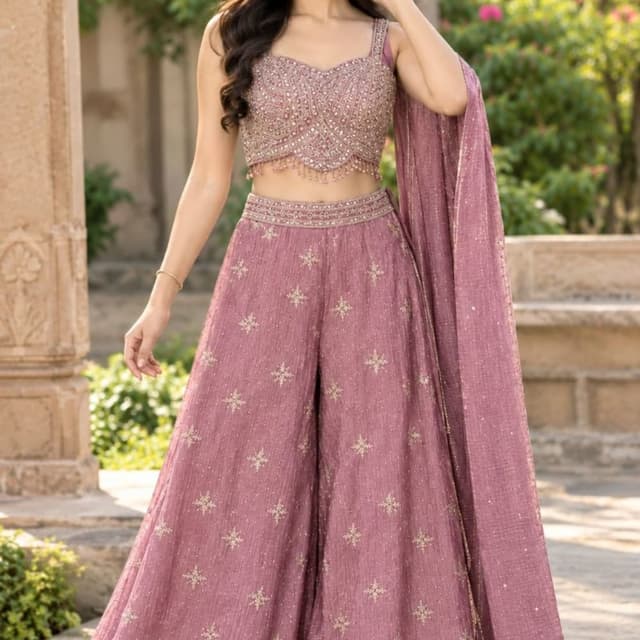 Dusty mauve or rose pink with antique gold accents Sharara Set