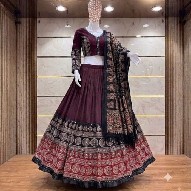 Maroon, Black, and Gold tones Lehenga Choli