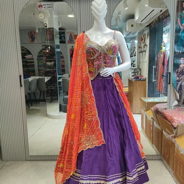 Purple, Orange, Multi-colored bodice Lehenga Choli