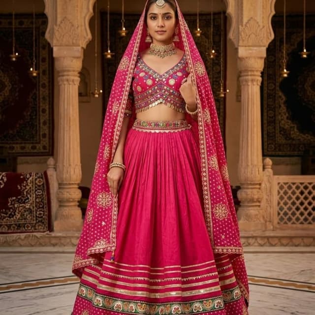 Hot pink, gold, green, and multicolor accents Lehenga Choli