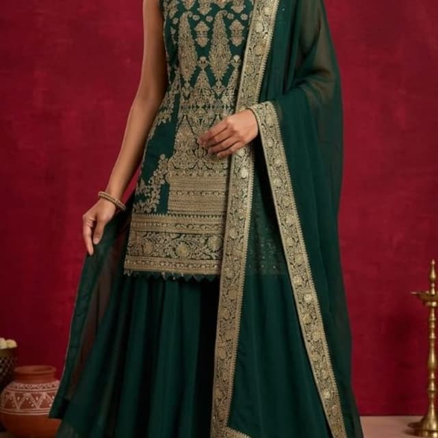 Deep forest green and metallic gold Sharara Set