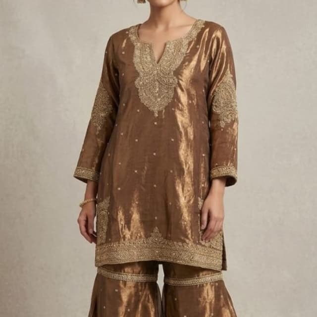 Bronze, Metallic Brown Sharara Set