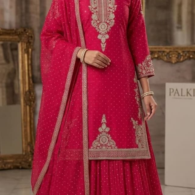 Magenta and Gold Sharara Suit
