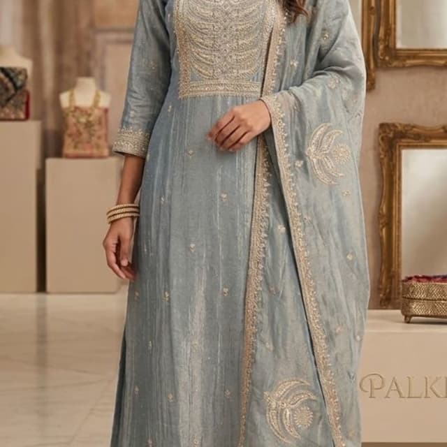 Dusty grey-blue with golden thread work Salwar Kameez Set