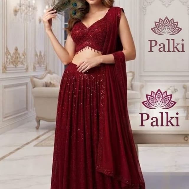 Deep Maroon or Burgundy Lehenga Choli