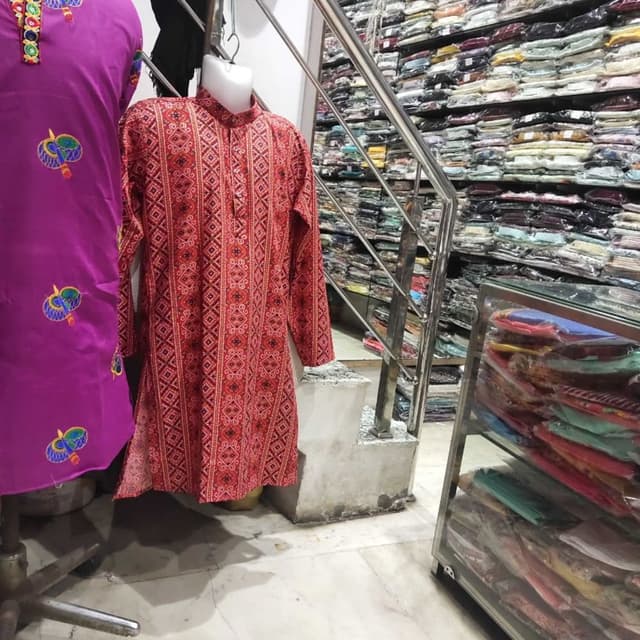 Red, orange, black, and white Kurta