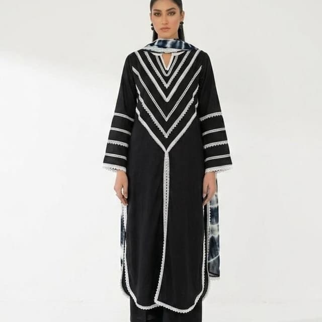 Black and White Kurta Set with Dupatta