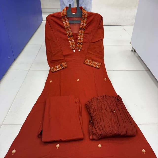 Rust Red, Multi-colored (for embroidery) Salwar Kameez Set