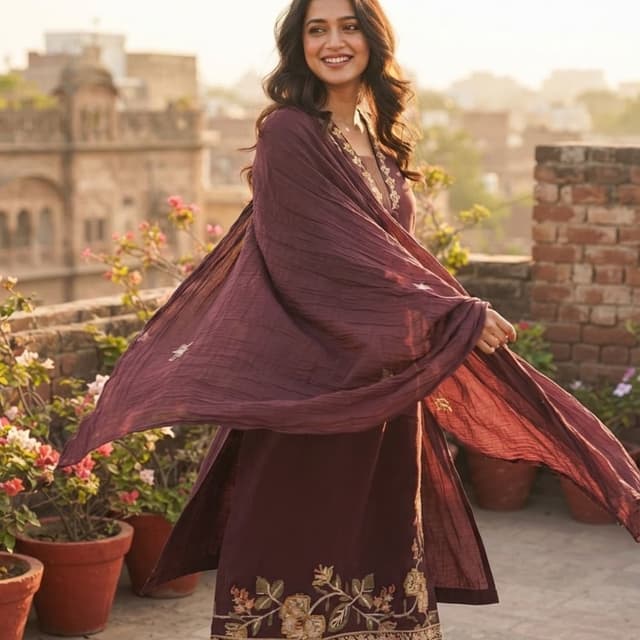 Deep Plum / Dark Burgundy Kurta Set with Dupatta