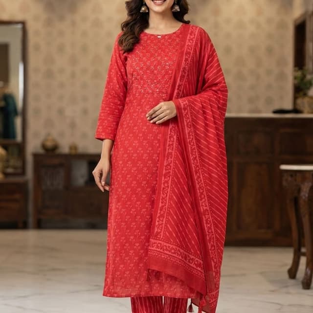Red, Crimson Kurta Set