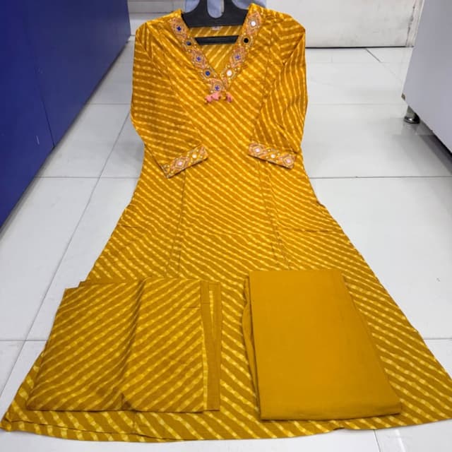 Mustard Yellow, White Kurta Set