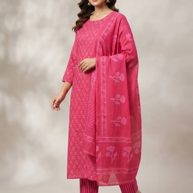 Hot pink, magenta, and light pink accents Kurta Set
