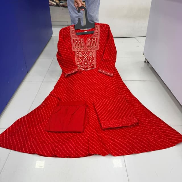 Vibrant Red with Golden accents Kurti with Pant set