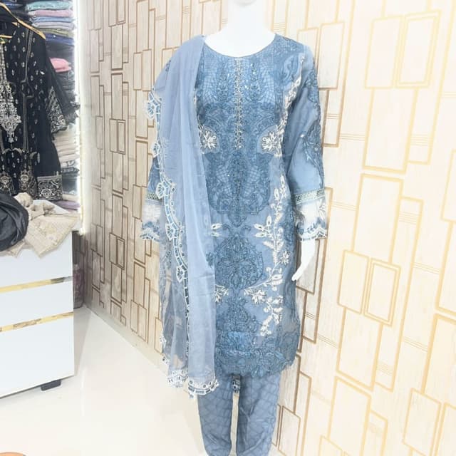 Dusty blue and cool-toned grey Salwar Kameez Set