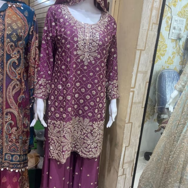 Deep Plum/Eggplant Purple with Gold and Silver embroidery Sharara Set
