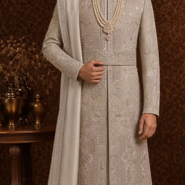 Off-white, cream, and champagne beige Sherwani