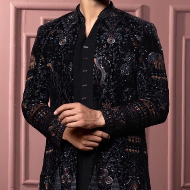 Black, Deep Blue, Copper, and Silver accents Sherwani