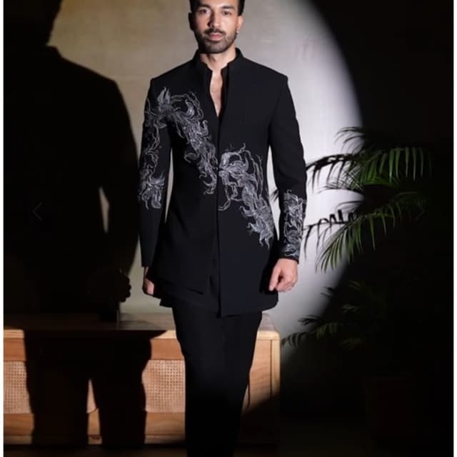 Black and Silver Jodhpuri Suit/Bandhgala