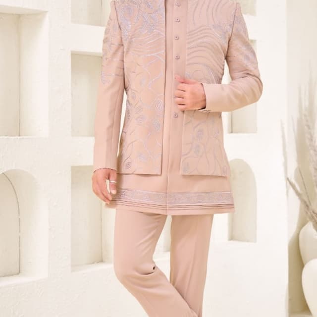 Beige and muted silver Jodhpuri Suit