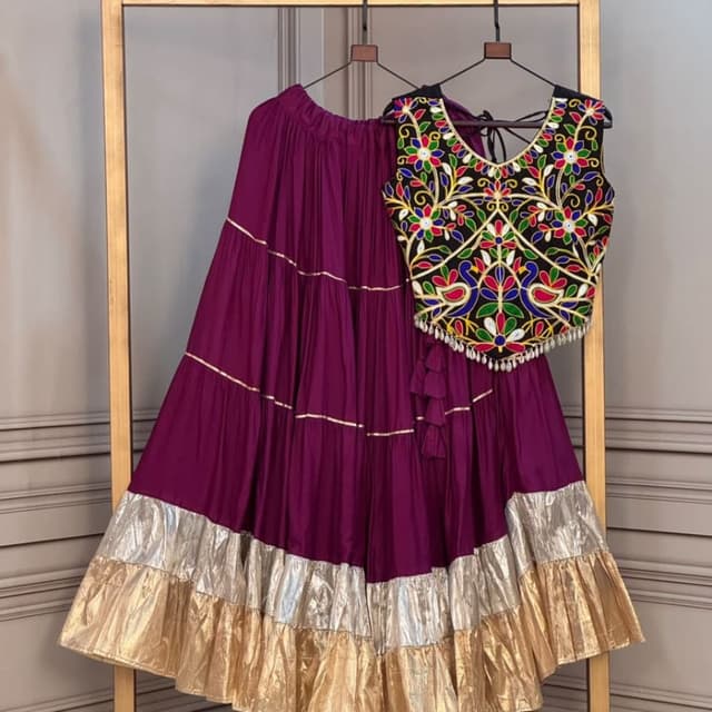 Deep purple, black, multi-color embroidery, metallic gold and silver Lehenga Choli