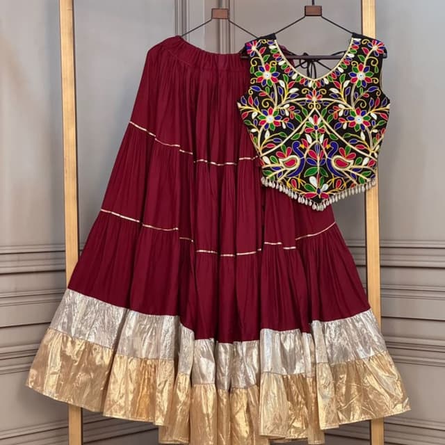 Maroon, Black, Multi-color (embroidery), Gold, Silver Lehenga Choli