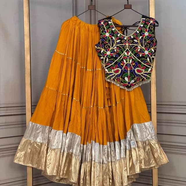 Mustard yellow, black, multicolour, silver, gold Lehenga Choli