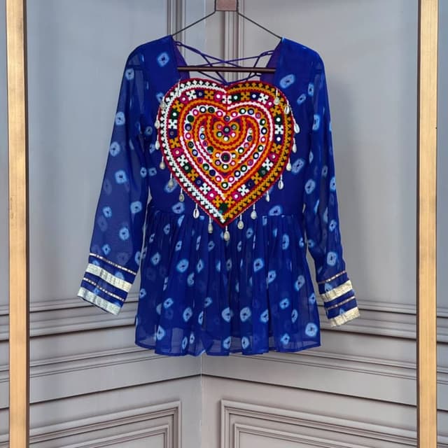 Royal Blue, Multi-colored embroidery (Yellow, Red, Green, White) Peplum Top