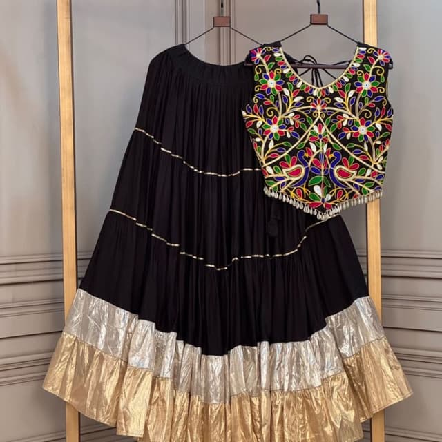 Black, Gold, Silver, Multi-colored embroidery Lehenga Choli