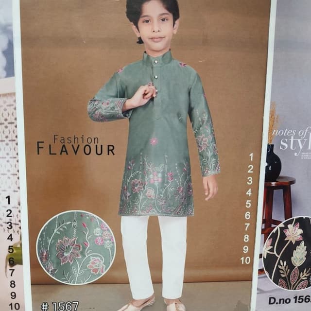 Sage green, white, multi-color embroidery (pinks and greens) Kurta and Pajama set