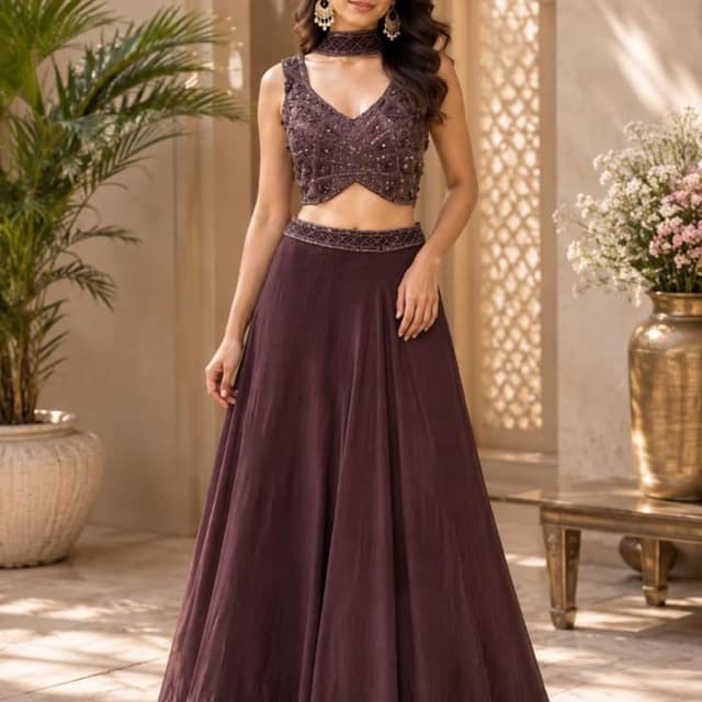 Dark plum or deep eggplant purple Lehenga Choli